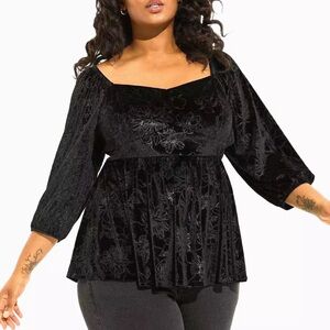 Torrid NEW Velvet Corset Peplum Top puff Sleeve Black Plus Size 6X Black